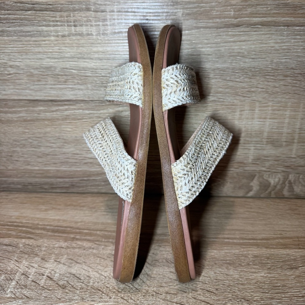 Steve Madden Beige Woven Dual Strap Slides Sandals Tan Size 8.5 Slip On Shoes - Picture 9 of 10